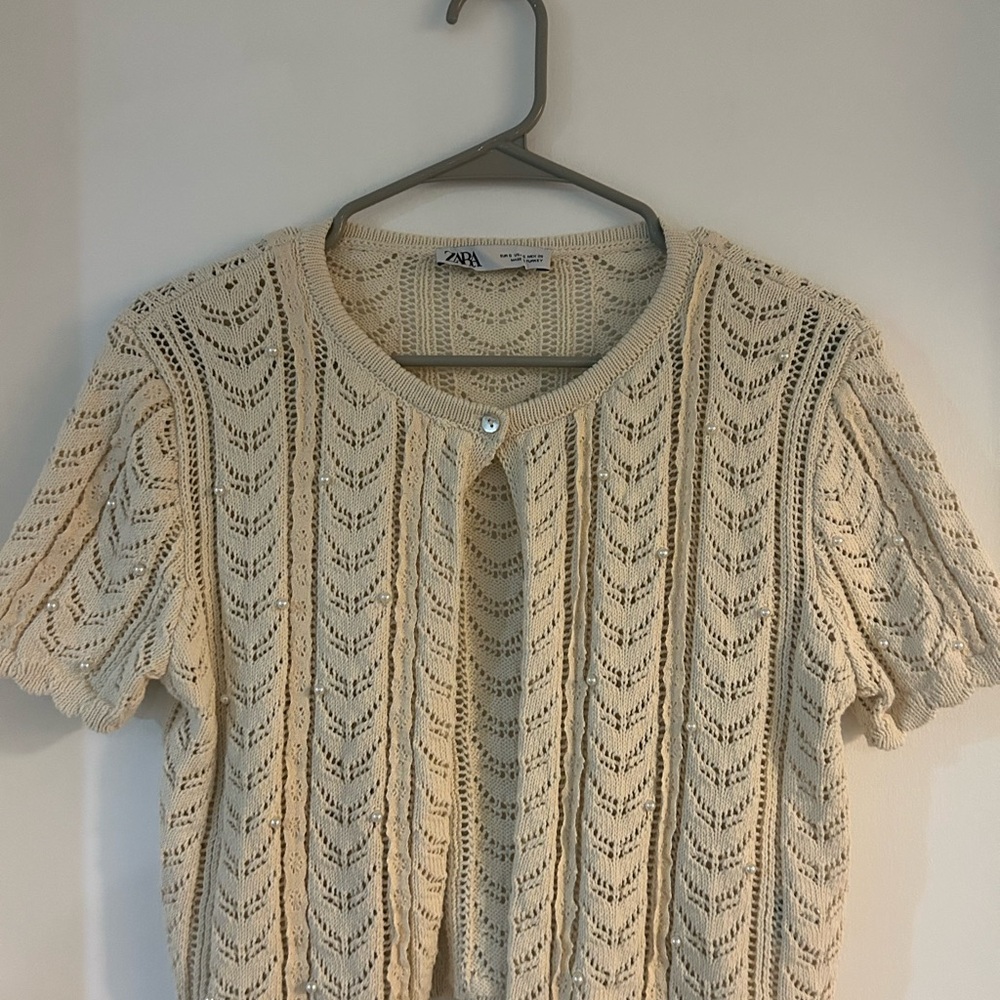 Zara Beige Knit short sleeve Sweater